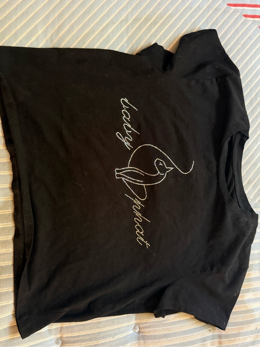 Baby Phat Black Tee with Rhinestone Bird Script
